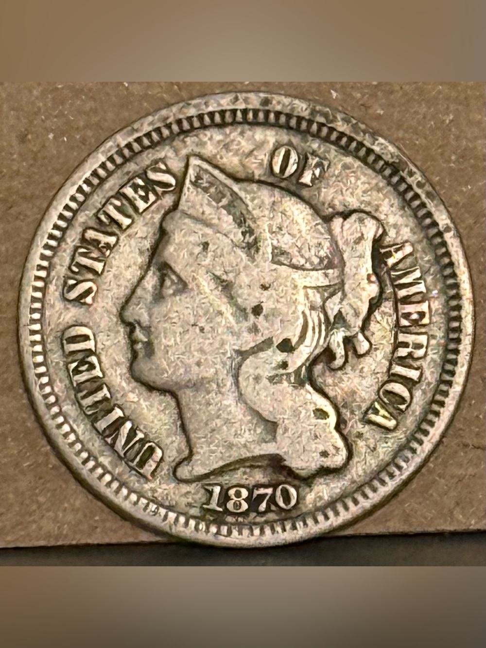 1870 3 Cent Nickel 3CN โข Ungraded F (Fine)